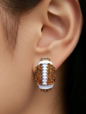 FOOTBALL  Sports Rhinestone CZ Stud Earrings Mom Sister Team Jewelry Pierced
